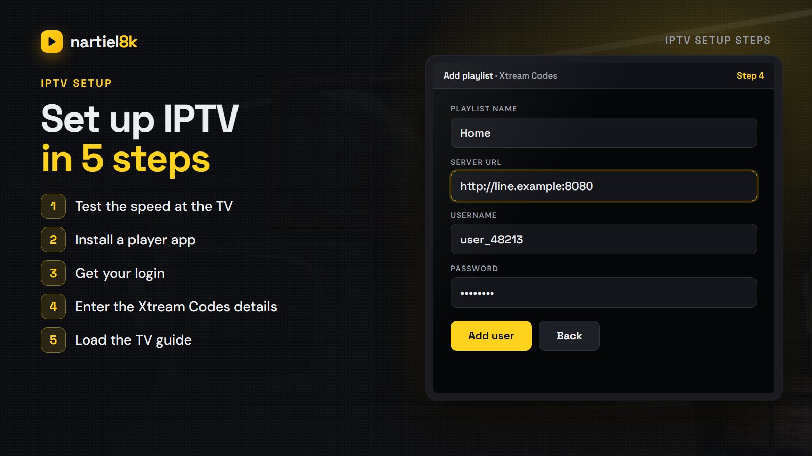How to set up IPTV in five steps: test the internet, install a player, get your login, enter the Xtream Codes details and load the TV guide