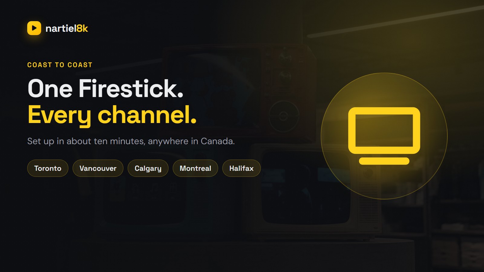 Nartiel8K on a Firestick in a Canadian living room with hockey on the TV