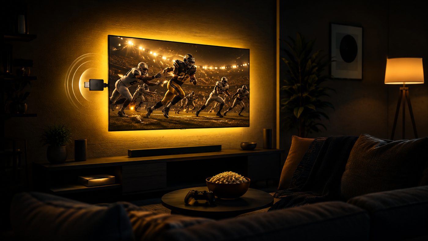 nartiel8k on a Firestick in a US living room with sports on the TV